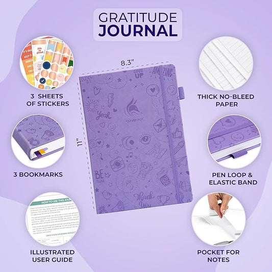 Clever Fox Gratitude Journal Large – Happiness, Positivity & Affirmation Journal – Inspirational Daily Notebook, 3 Months, 8.3x11” (Lavender)