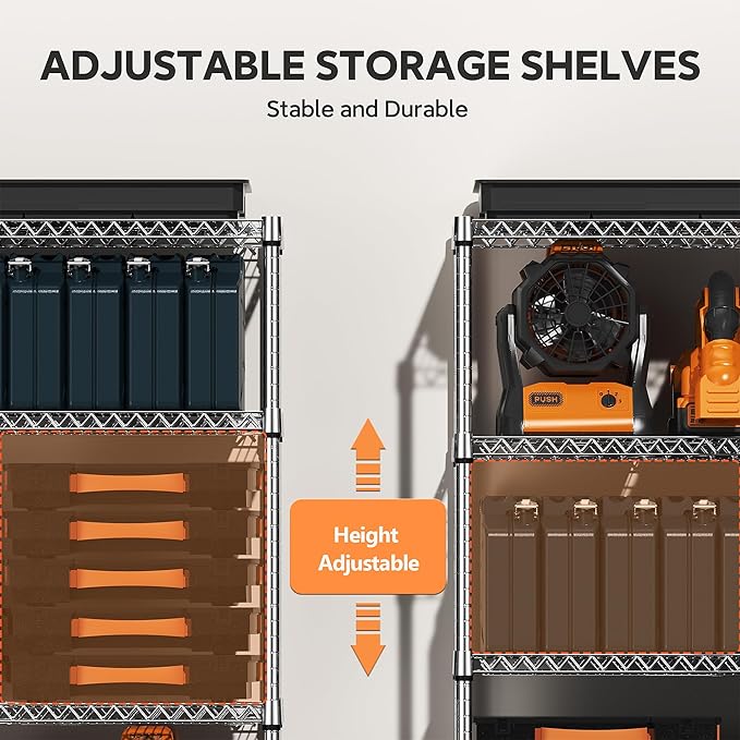 M MZG 4 Tiers Storage Shelves Load 1400LBS, Metal Shelving Wire Metal Shelving Unit Shelves for Storage Adjustable Garage Shelving for Pantry Kitchen Garage Chrome 17.7" D x 47.3" W x 62.7" H
