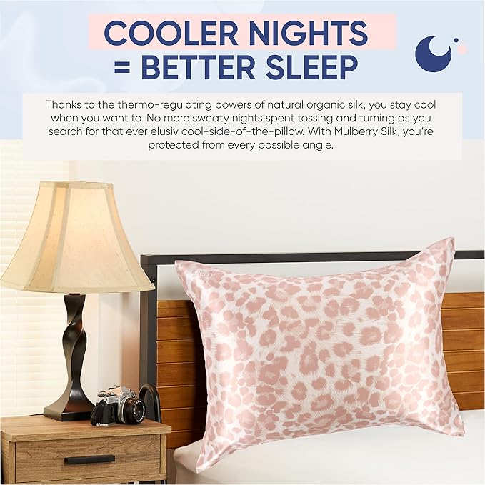 Blissy Silk Pillowcase - 100% Pure Mulberry Silk - 22 Momme 6A High-Grade Fibers - Silk Pillow Cover for Hair & Skin - Regular, Queen & King (Nicole Miller - Mauve Cheetah, King)