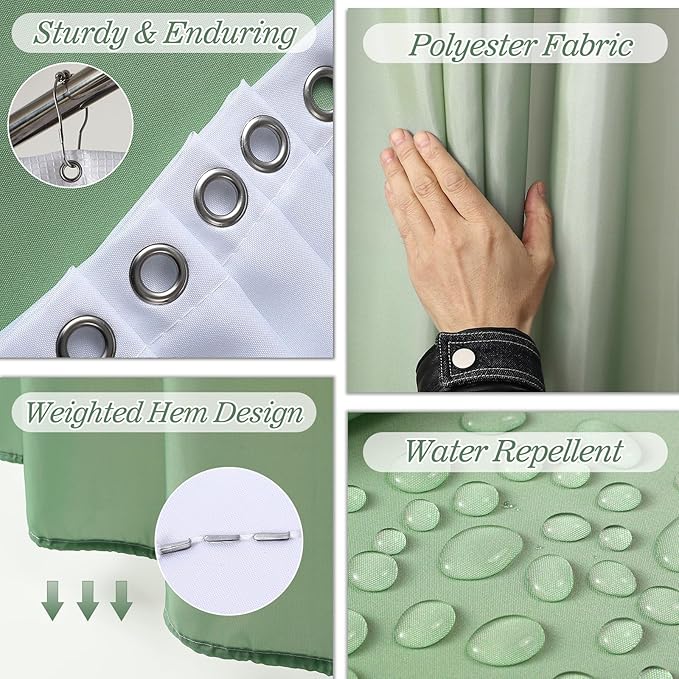 XLHOMO Sage Green Bathroom Set - 24PC Bathroom Sets with Shower Curtain and Rugs, Sage Green Bathroom Accessories Set with Press-on Lid Bathroom Trash Can, Soap Dispenser