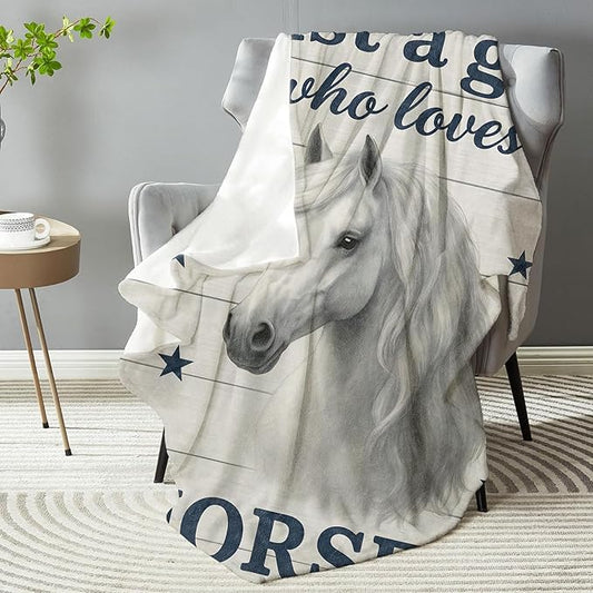 Cute Horse Blanket, Soft Lightweight Warm Cozy Flannel 60×50 inch Just a Girl Who Loves Horses Throw Blanket for Couch, Travel, Bed, Outdoor, Gifts for Women Men Adults Kids Horse Lovers Home Decor