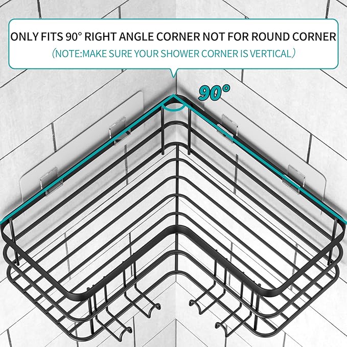 Yazoni Corner Shower Caddy, 4-Pack Adhesive Shower Shelves with Soap Holder No Drilling, Rustproof Bathroom Shower Organizer Storage, Black