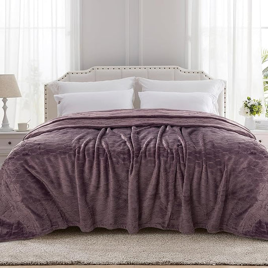 TOONOW Fleece Bed Blanket King Size 90x108 inches, Super Soft Fluffy Fuzzy Plush Blanket Geometric Pattern Cozy Microfiber Flannel Blankets for Couch, Bed, Sofa, Purple