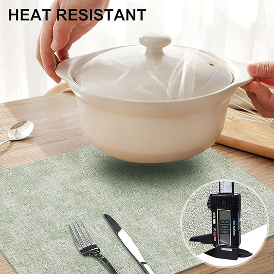 homing Faux Leather Heat Resistant Placemats 4 Packs, Waterproof Wipeable Dining PU Place Mats for Indoor & Outdoor, Easy to Clean, Light Green