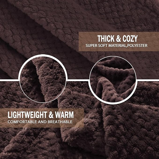 Exclusivo Mezcla Fleece Bed Blanket King Size, Super Soft and Warm Blankets for Couch, Sofa and Bed Waffle Textured, Cozy, Fuzzy and Lightweight (Coffee, 90x104 Inches)