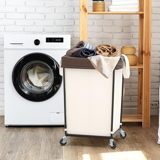 Mefirt 160L Laundry Basket with Wheels, 2 Section Large Rolling Laundry Hamper Bag with Wheels, Clothes Hamper Cart for Laundry, Bedroom, Bathroom and Dorm