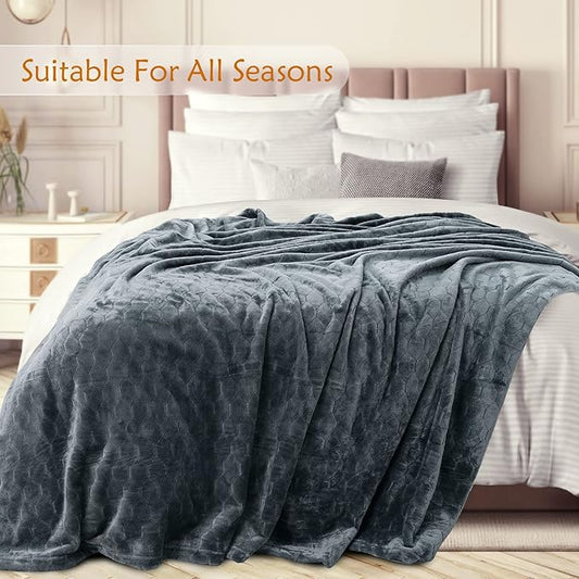 TOONOW Fleece Bed Blanket King Size 90x108 inches, Super Soft Fluffy Fuzzy Plush Blanket Geometric Pattern Cozy Microfiber Flannel Blankets for Couch, Bed, Sofa, Grey Blue
