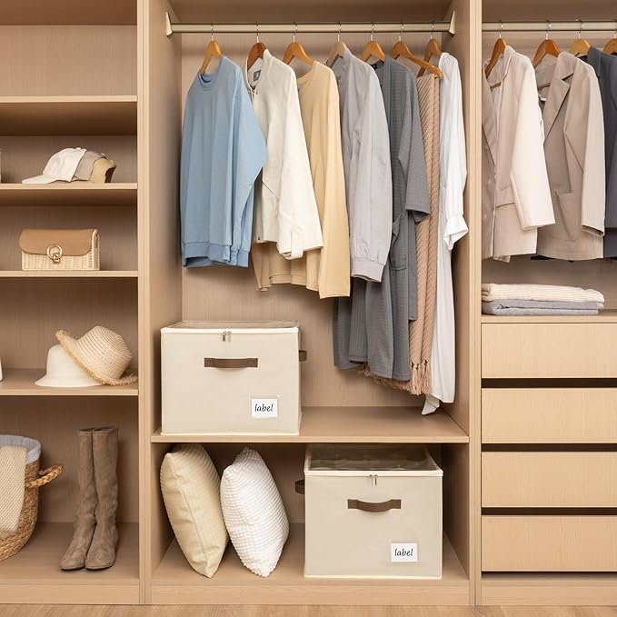 Cupic Cupid 2 Pack Shoe Organizer for Closet, Fits up to 12 Pairs, Shoe Cubby Storage Containers with Clear Cover, Oatmeal