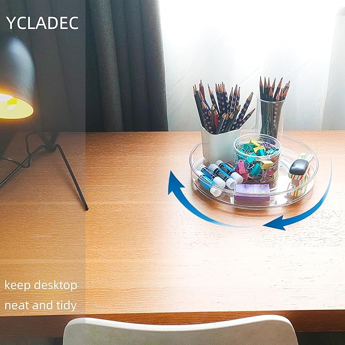 YCLADEC 4 Pack Lazy Susan 9.2" Inch Turntable Organizer Pantry Organization and Storage Container Bins Spice Rack Cabinet Rotating Condiment for Pantry Kitchen Vanity Bathroom Jewelry Holder Clear