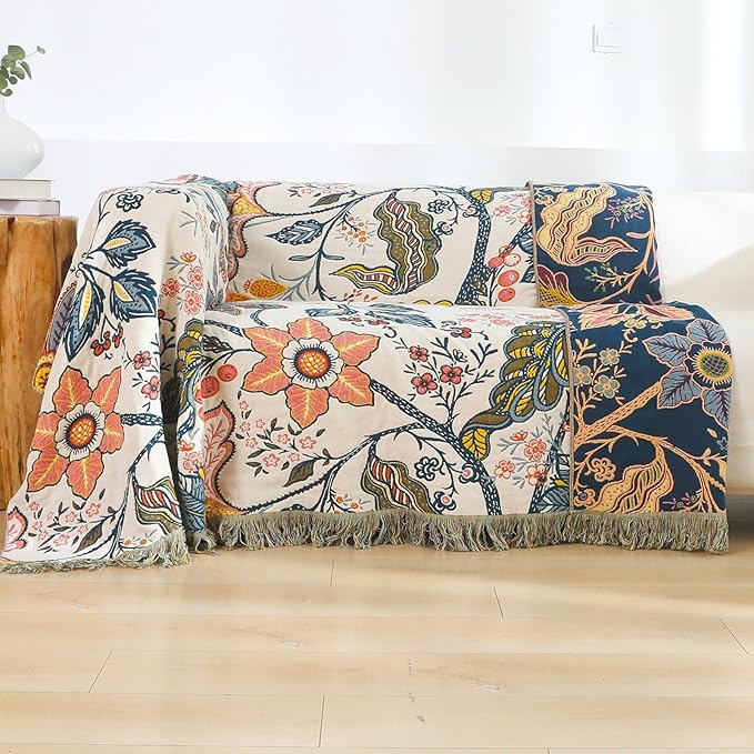 STASOPTK Boho Cotton Throw Blanket - Ultra-Soft Rustic Quilt for Bed, Home Decor & Travel - Large 60"x80" Muslin Blanket - All-Season Lightweight Bedspread & Throw for Women & Moms