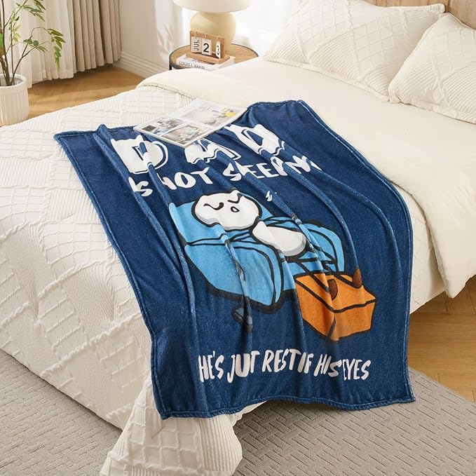 Dad is Not Sleeping Blanket – Funny Gifts for Dad or Husband from Daughter or Son, Super Soft Throw Blanket for Couch and Napping, 60" x 50" (Blue)