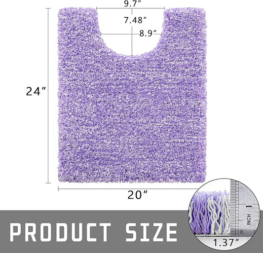 Yimobra Toilet Rugs U Shaped Washable 24x20, Ultra Soft and Water Absorbent Bath Mats, Non Slip Fluffy Shaggy Luxury Microfiber Contour Bath Rugs for Toilet, Dry Quick, Purple and White