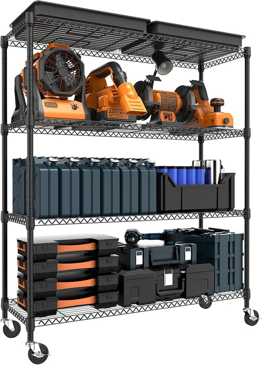 M MZG 4 Tiers Storage Shelves Load 1400LBS, Metal Shelving Wire Metal Shelving Unit Shelves for Storage Adjustable Garage Shelving for Pantry Kitchen Garage Black 17.7" D x 47.3" W x 62.7" H