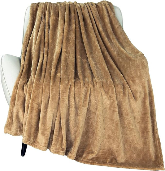 TOONOW Fleece Blanket Textured Fuzzy Plush Throw Blanket Twin Size 60" x 80", Super Soft Fluffy Bed Blanket Geometric Pattern Comfy Microfiber Flannel Blankets for Couch, Bed, Sofa, Camel