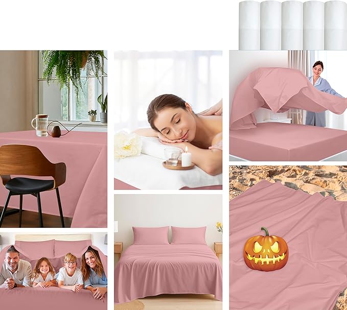 Royale Linens 100% Organic Cotton Queen Flat Sheet Only - Super Soft - Percale Top Sheets - Queen Flat Sheet Sold Separately - Breathable, Cool & Crisp Pink Sheets Only (90" x 102", Pink)