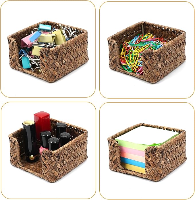 Shonmogar Sticky Note Holder Seagrass Post It Note Dispenser, 3 x 3 Inch Woven Sticky Note Dispenser, Farmhouse Post It Holder for Desk Home Office Decor, Coffee