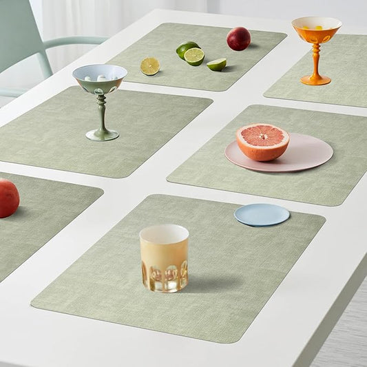 Maxpearl Faux Leather Placemats Set of 6 - Waterproof - Wipe Clean - Heat Resistant - Anti Slip Dining Table Place Mats, Suitable for Indoor & Outdoor Use, 17’’x12’’, Sage Green