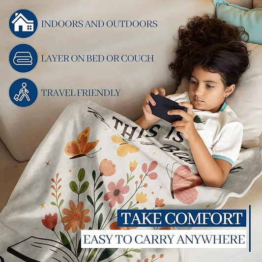 Reading Book Blanket, 80"x60" Flannel Cozy Lightweight Throw Blankets Gifts for Couch Bed Living Room Decor, Soft Blanket for Women Kids