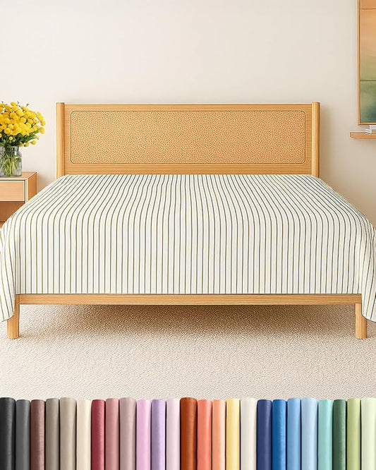 Full Size Flat Sheet - Hotel Quality Top Flat Bed Sheet Only - Ultra-Soft, Comfy, Breathable & Cooling - Fade & Wrinkle Free - Easy-Care, Stain & Shrink Resistant Bedding - Oeko-Tex - Beige Stripes