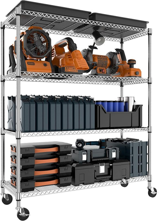 M MZG 4 Tiers Storage Shelves Load 1400LBS, Metal Shelving Wire Metal Shelving Unit Shelves for Storage Adjustable Garage Shelving for Pantry Kitchen Garage Chrome 17.7" D x 47.3" W x 62.7" H