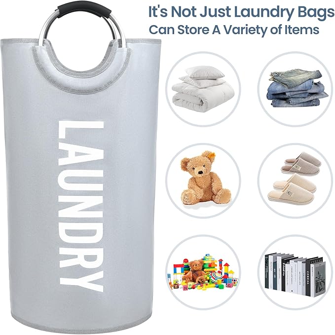 Miss Promation 90L Large Laundry Basket，Collapsible Laundry Basket Easy Storage，Waterproof Laundry Hamper，Clothes Hamper Stands Up Well (Grey, M)