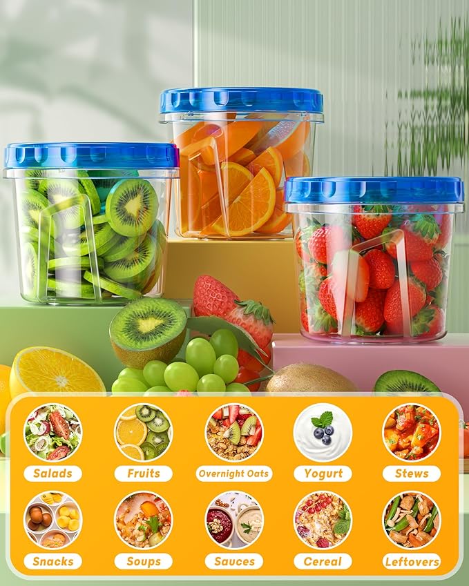 BiuLeon 6 Pack-24 oz Freezer Storage Containers, Plastic Food Storage Containers with Twist Top Lids, BPA Free and Reusable Soup Containers with Lids, Leakproof/Microwave/Dishwasher Safe
