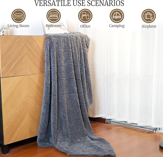 BYKOSY Geometric 50x70 Inch Flannel Jacquard Throw Blanket- Soft & Cozy Luxurious Blankets for Couch, Bed, Sofa, Travel，Home and Dorm Decor，Housewarming Gift for Women & Men,Dark Grey