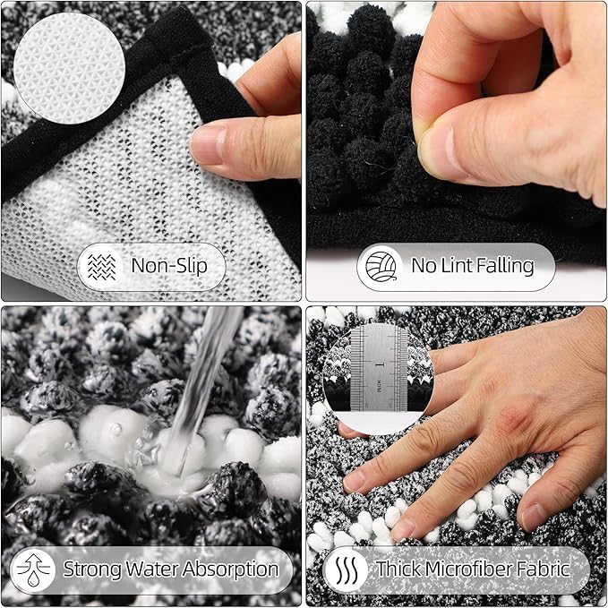 SLDIYWOW Black Bathroom Accessories-Bathroom Sets with Shower Curtain and Rugs, No Slip Bathroom Rugs Super Absorbent, Black Waterproof Shower Curtain with Hooks,Black Bathroom Sets Complete for Home