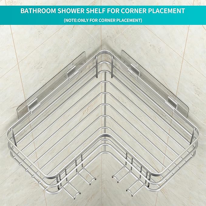 Yazoni Shower Caddy 2-Pack, No Drilling Shower Organizer Corner Shelf for Bathroom Tub, Stainless Steel Shower Caddy Corner Shelf for Bathroom Kitchen(Silver)