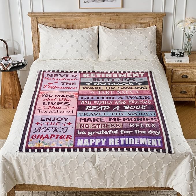 Pink Retirement Blanket for Women 50x60 Inch – Soft Flannel Throw Blanket, Thoughtful Retirement Gift for Woman, Men, Coworker, Mom, Teacher – Retirement Party Decorations