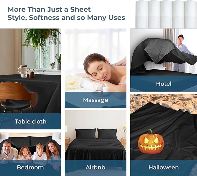 Royale Linens 100% Organic Cotton Full Flat Sheet Only - Super Soft - Percale Top Sheets - Full Flat Sheet Sold Separately - Breathable, Cool & Crisp Black Sheets Only (81" x 96", Black)