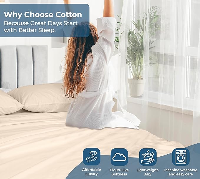 Royale Linens 100% Organic Cotton Fitted Sheet - Percale Weave - Super Soft Deep Pocket Bottom Sheets - Cream Elastic Sheet Twin XL Size - Twin XL Fitted Sheets Only - (39"x80"+15", Cream)