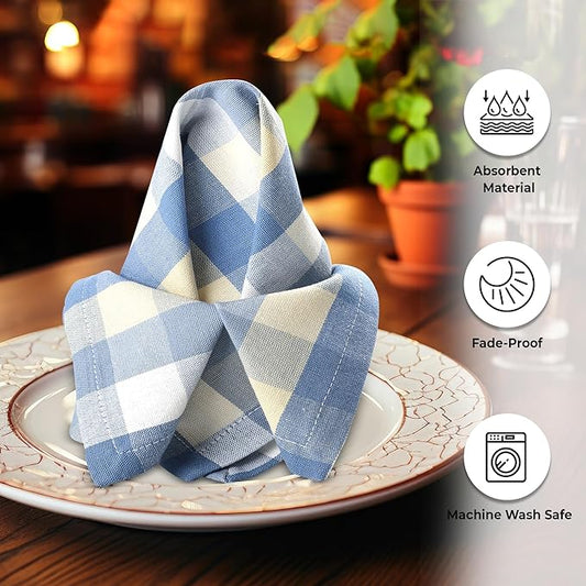 Urban Villa Cloth Napkins Set of 12 20x20 Inches 100% Cotton Napkins Cloth Washable Soft Durable Reusable Absorbent Table Dinner Napkins Cloth for Hotel Lunch Restaurant Weddings Parties- Blue Sand