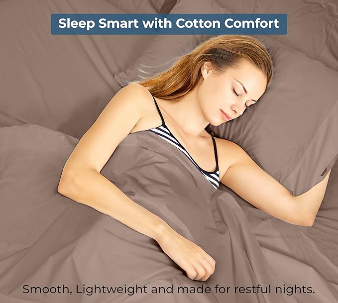 Royale Linens 100% Organic Cotton Twin Flat Sheet Only - Super Soft - Percale Top Sheets - Twin Flat Sheet Sold Separately - Breathable, Cool & Crisp White Sheets Only (66" x 102", Mocha)