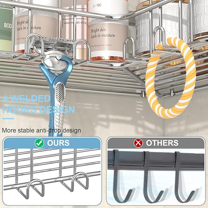 Yazoni Shower Caddy 2-Pack, No Drilling Shower Organizer Corner Shelf for Bathroom Tub, Stainless Steel Shower Caddy Corner Shelf for Bathroom Kitchen(Silver)