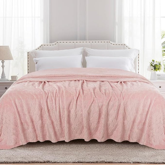 TOONOW Fleece Bed Blanket King Size 90x108 inches, Super Soft Fluffy Fuzzy Plush Blanket Geometric Pattern Cozy Microfiber Flannel Blankets for Couch, Bed, Sofa, Light Pink