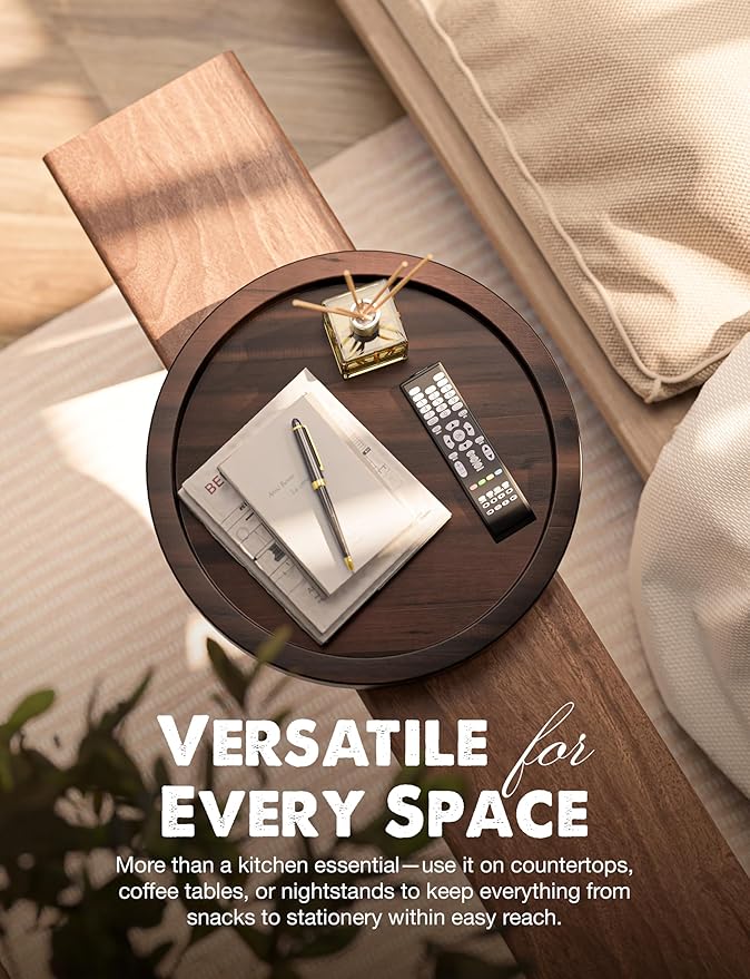 16" Acacia Lazy Susan Turntable for Table - Wooden Charcuterie Boards Cheese Board - Extra Large Lazy Susan Organizer - Kitchen Turntable for Cabinet, Pantry (16 Inch, Walnut)