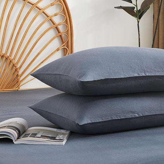 100% French Linen Pillowcase Set of 2, Breathable Envelope Closure Soft Linen Pillow Cover,Soft Luxury Hotel & Home Use, Gift