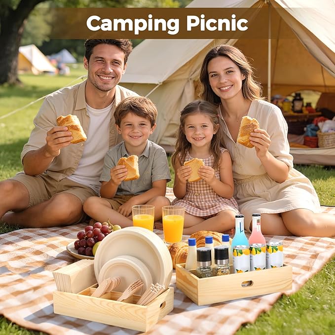 Utensil Holder for Party,Paper Plate Holders,Wood Silverware Organizer for Kitchen Countertop,Silverware Caddy,Essentials for Parties,Cutlery Flatware Organizer for Spoons Forks Napkins Cup,Set of 2