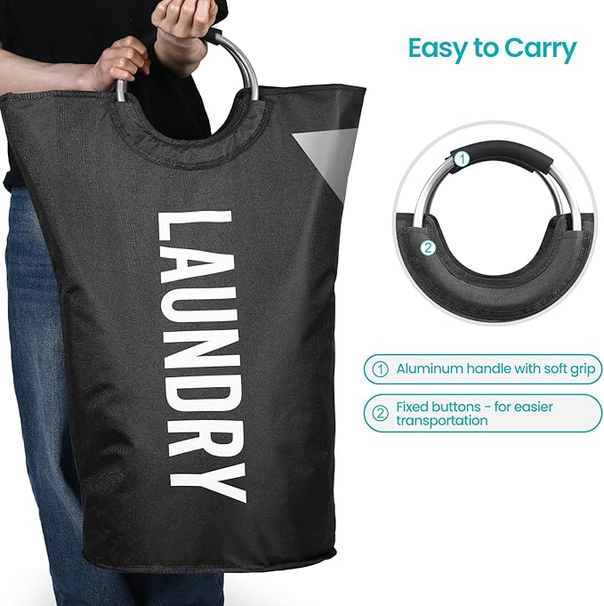 Miss Promation 90L Large Laundry Basket，Collapsible Laundry Basket Easy Storage，Waterproof Laundry Hamper，Clothes Hamper Stands Up Well (Black, M)