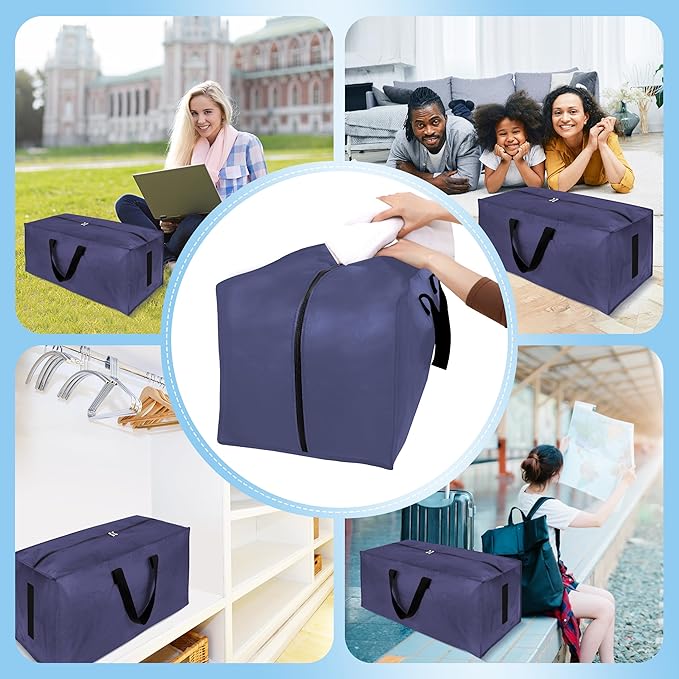 12 Pack Large Strong Moving Bags with Zippers & Carrying Handles - Water-Resistant - Heavy Duty Storage Tote for Space Saving, Fold Flat, Alternative to Moving Box (Blue)