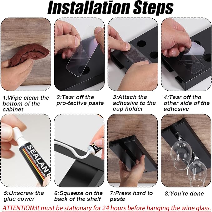 DESONAUT 2Pcs Wine Glass Holder，Stemware Rack Plastic Punch-free Hanging Under Cabinet for Bar,Kitchen and Restaurant (black)