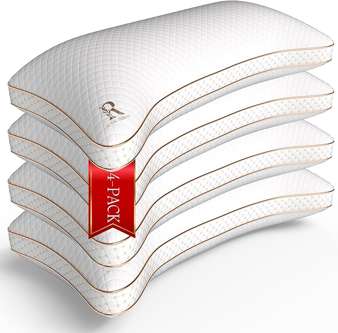 Royal Therapy 4-Pack Adjustable Queen Pillows, Shredded Memory Foam Pillows Queen Size Set, Cooling Pillow Bed Pillow Firm Pillow Foam Side Sleepers