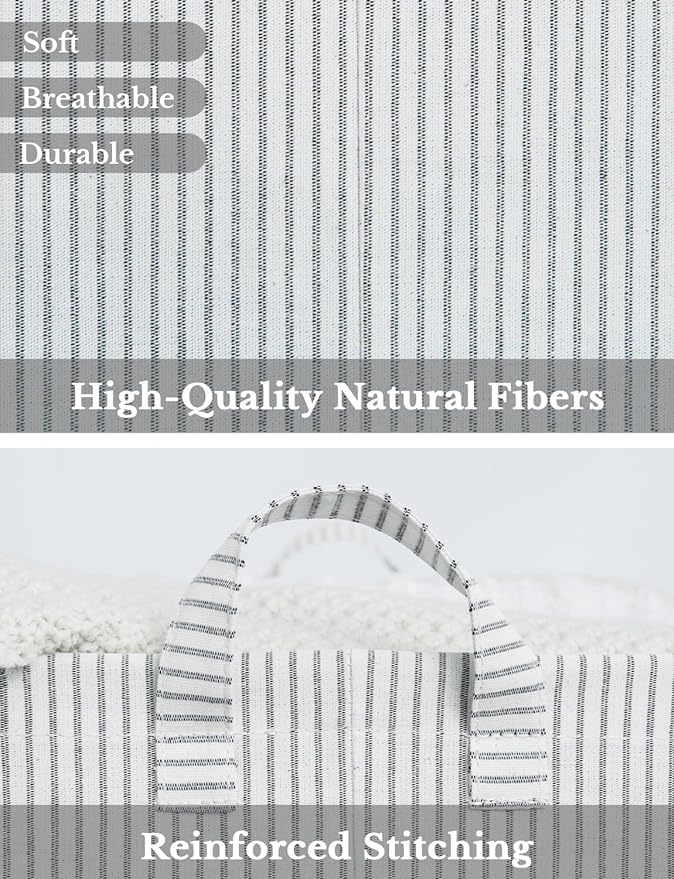 StorageWorks Storage Bins, Fabric Storage Bins for Shelves, Large Storage Baskets with Metal Frame, Closet Baskets and Bins with Handles, Khaki and Beige Stripes, 2-Pack