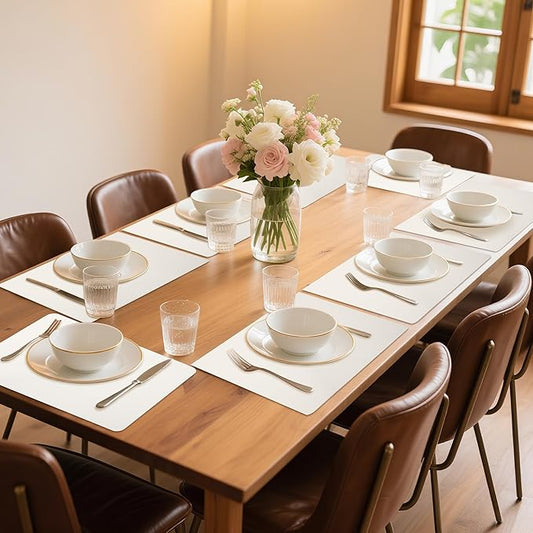Maxpearl Faux Leather Placemats Set of 8 - Waterproof - Wipe Clean - Heat Resistant - Non Slip Dining Table Place Mats, Suitable for Indoor & Outdoor Use, 17’’x12’’, Ivory White