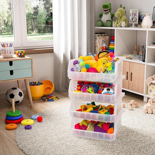 ReadySpace Plastic Containers for Organizing and Storage Bins for Closet, Kitchen, Office, Garage or Pantry Organization, Stackable Bins, Extra Large (14.8" x 16.5" x 7"), 4-Pack, Clear