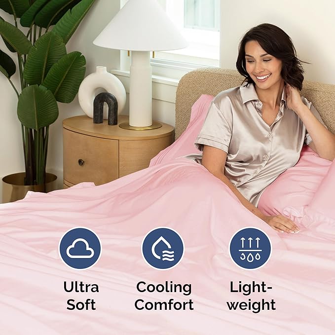 Queen Size Flat Sheet - Hotel Quality Top Flat Bed Sheet Only - Ultra-Soft, Breathable & Cooling - Fade & Wrinkle Free - Easy-Care, Stain & Shrink Resistant Bedding - Easy-Fit & Oeko-Tex - Baby Pink