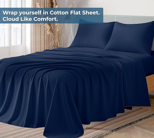 Royale Linens 100% Organic Cotton California King Flat Sheet Only - Super Soft - Percale Top Sheets - California King Flat Sheet Sold Separately - Cool & Crisp Navy Sheets Only (108" x 102", Navy)