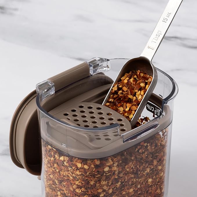 ProKeeper+ Airtight Food Storage Container Set – Clear Plastic Flour and Sugar Canister Set with Magnetic Accessories for Kitchen Organization (Taupe, 9-Piece)