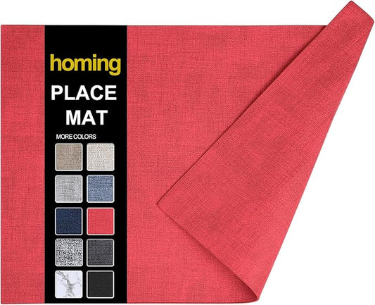 homing Faux Leather Heat Resistant Placemats 6 Packs, Waterproof Wipeable Dining PU Place Mats for Indoor & Outdoor, Easy to Clean, Red
